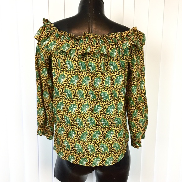 J. Crew Ratti Elephant Off Sholder Ruffle Top Sz 6 - Picture 5 of 8
